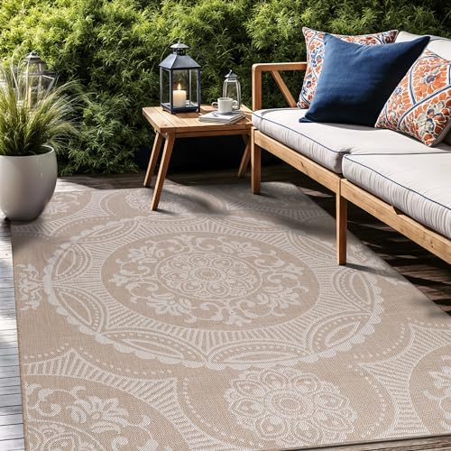 Luul Home Medallion Outdoor Rug 8x10 Washable Outside Carpet for Indoor Patio Porch Waterproof Easy Cleaning Non Shedding Area Rugs Beige 8 x 10 - Image 7