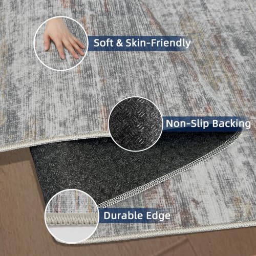 Runners for Hallways 2x8 Kitchen Runner Rugs，Modern Abstract Rug Runners for Entryway，Stain Resistant Washable Runner Rug Non-Slip 8ft Carpet Rug for Bedroom Living Laundry Room（Grey/Multi,2'x8'） - Image 5