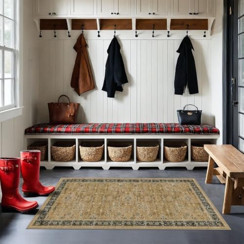 Vintage Boho 2x4 Area Rug for Entryway - Washable Rustic Brown and Charcoal Olive Kitchen Rug for the Floor, Low Pile Non-Slip Rugs for Bathroom, Earthy Geometric Decor & Stain Resistant by HazoHaus