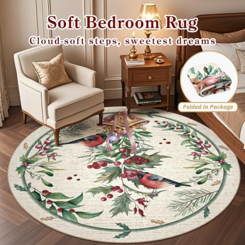 nesrt 6Ft Beige Christmas Round Washable Area Rugs Non Slip for Living Room - Image 5