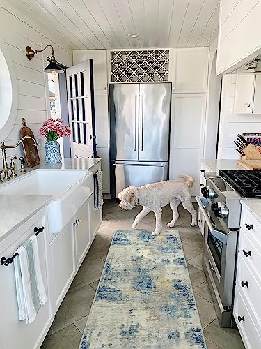 Lahome Modern Abstract Blue Bathroom Rug, 2x6 Washable Long Hallway Rug Soft Non Slip Blue Floor Accent Carpet Runner for Entryway Kitchen Laundry Room Doorway Bedroom - Image 2