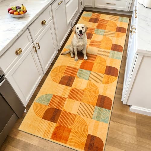 Washable Hallway Runner Rug, Non Slip Kitchen Rugs, Orange 3x10 Ft - Image 5