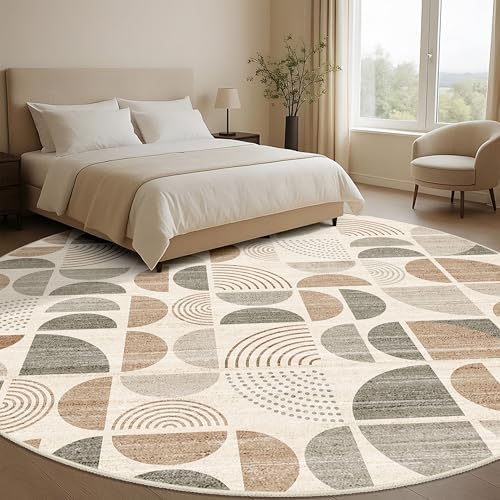 MUJOO Round Rugs 9ft,Circle Area Rug Washable Non Slip Modern Abstract - Image 3