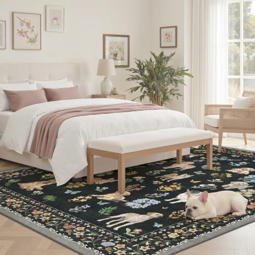 Soalmost Dog 6x9 Area Rugs for Living Room, Washable Animal Soft Rug Black - Image 3