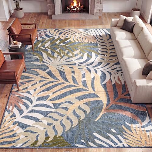JONATHAN Y Tropics Palm Leaves Indoor Outdoor Area Rug 8x10 Dark Blue/Multi - Image 3