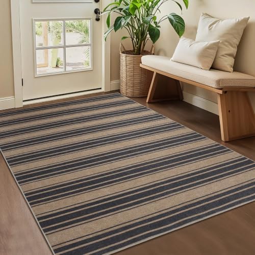 Zeeinx Striped Easy Jute Rug 4x6 Outdoor Rug Neutral Front Door Mat - Image 2