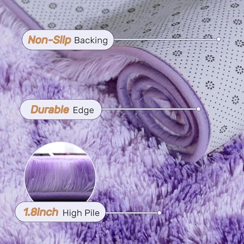Purple White Rug Fluffy 4x6 Bedroom Rugs Girls,Plush Soft Fuzzy Area Carpet Non Slip for Living Room Nursery Kids Girlie Elegant Home Decor Aesthetic - Image 7