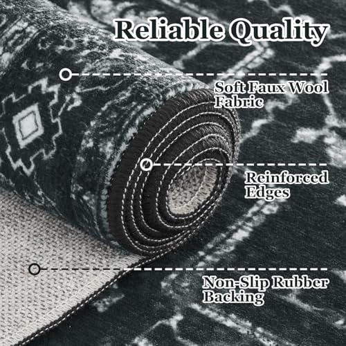 Black White Large 10x14 Area Rugs, Washable Non Slip Big Rug for Living Room Bedroom, Distressed Medallion Vintage Dark Big Carpet Rugs for Dinig Room Family Rooms, Low Pile Thin - Image 5