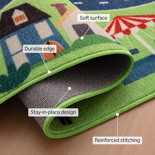 Amazon Basics Kids Washable Area Rug, Printed Carpet Play Mat for Living Room, Bedroom, Nursery, Classroom, 4' W × 6' L, City Road Green - Image 3