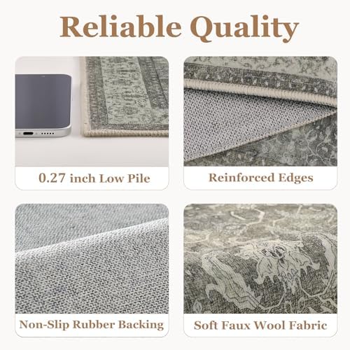 Neutral Gray Large Area Rugs 9x12 Living Room, Washable Non Slip Low Pile Big Carpet for Bedroom Dining Room, Modern Faromhouse French Print Decorative Rug for Family Room, Gray/Beige/Olive - Image 6