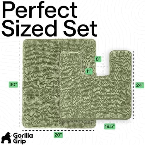 GORILLA GRIP Bathroom Area Rug Sets 2 Piece, Soft Chenille, 30x20 Sage - Image 2