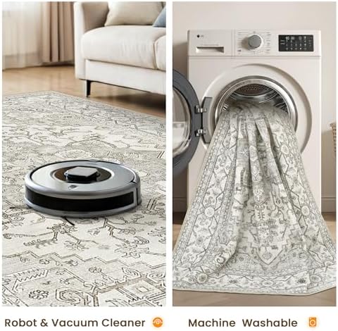 befbee Machine Washable Area Rug 5x8, Neutral Beige Carpet for Living Room - Image 5