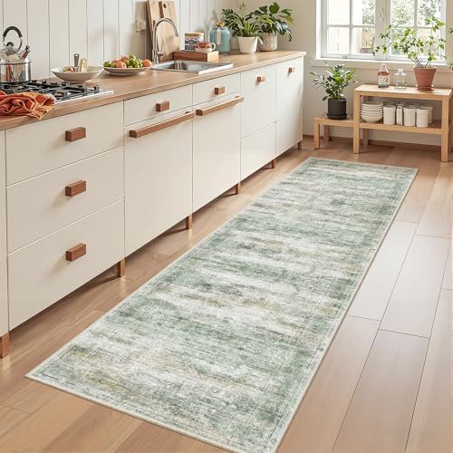 2x8 Runner Rug Non Slip,Washable Hallway Runner Rug,Green - Image 3