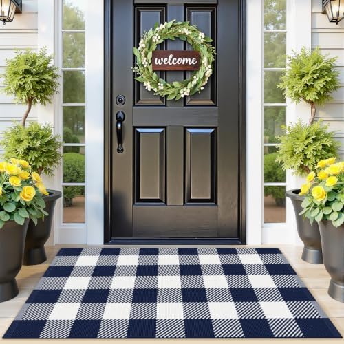 Outdoor Rugs, Blue and White Area Rug Checkered 2’4’’x3’7’’ by Unknown