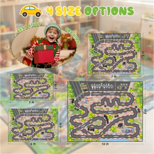 Kids Car Road Play Rug, 5x7 ft Race Track Rug Play Mat - Image 5