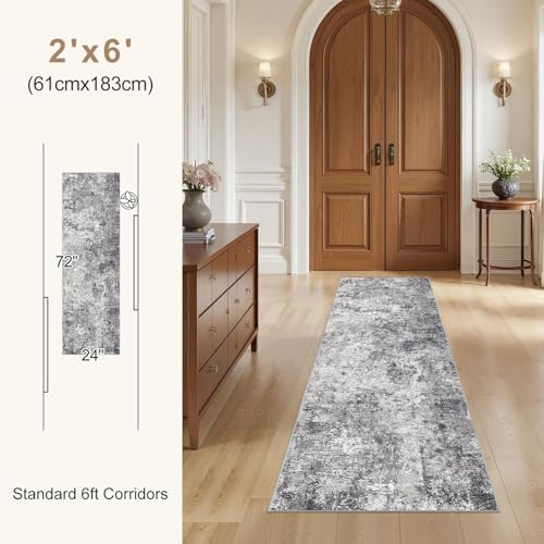 UERMEI 2x6 Washable Runner Rug for Hallway, Non Slip Low Pile Kitchen Carpet, Neutral Modern Abstract Indoor Floor Mat for Entryway Laundry, Kid & Pet Safe High Traffic Area, Grey - Image 5