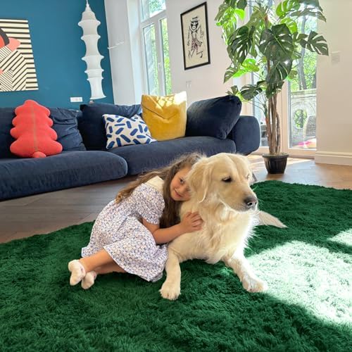OLANLY 2x5 Machine Washable Runner Rugs for Hallway, Soft Fluffy Shaggy Bedside Rugs for Bedroom, Living Room, Indoor Floor Carpet for Kids Girls Boys, Nursery Rooms, Home Decor Aesthetic, Dark Green - Image 3