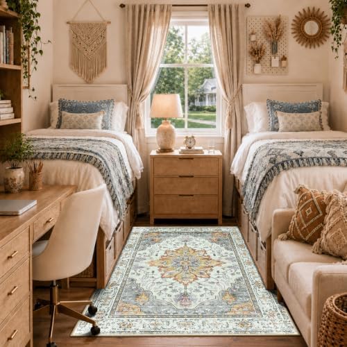 RELEANY Washable Area Rug, 3'x5', Beige/Carbon Grey/Orange - Image 2