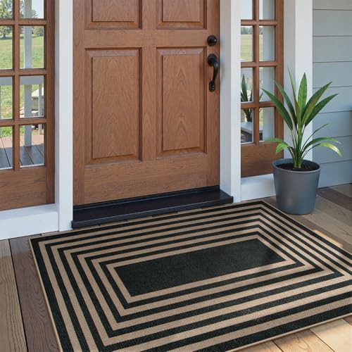 Lahome Modern 3x5 Outdoor Rug,Black Indoor Outdoor Front Porch Rug Non Slip - Image 3