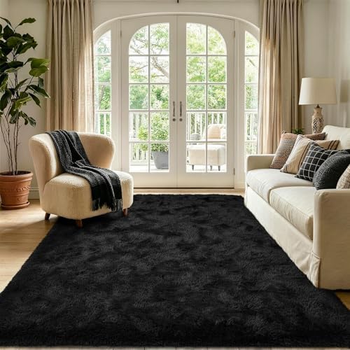 5'3''x7'5'' Black Fluffy Soft Area Rug Non-Slip for Living Room Bedroom - Image 2
