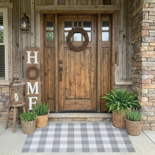 SEEKSEE Buffalo Plaid Outdoor Rug 3' x 5' Gray and White Front Door Mat, Layering Rug for Porch, Washable Doormat, Front Porch Rug for Outdoor Entrance Entryway Patio Porch Decor by SEEKSEE
