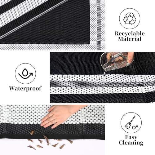 GAOMON Waterproof Plastic Straw Rug 9x12 Outdoor Rug for Patios Modern Bordered Lightweight Carpet Reversible Mat for Backyard Pool Deck Picnic Patio Porch RV Beach Trailer Camping Border-Black/White - Image 7