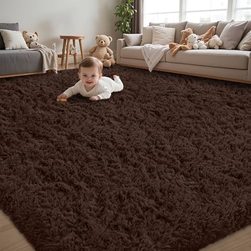 6x9 Area Rugs for Living Room:Ultra Soft Fluffy Shag Brown Rug,Large Fuzzy Plush Indoor Non Slip Carpet Washable Rugs for Bedroom Kids Nursery Office Dorm Modern Decor(Brown 6'x9') by Unknown
