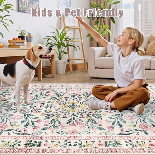 PLHXFR 2x5 Washable Runner Rug：Floral Indoor Kitchen Carpet Pink Green - Image 6