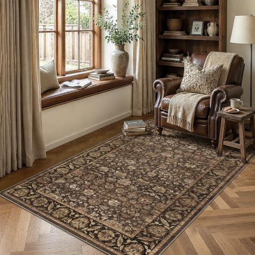 Washable 4x6 Bedroom Non-Slip Area Rug Vintage Brown Throw Carpet - Image 2