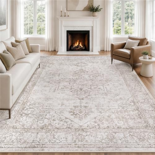 5x8 Washable Area Rugs for Bedroom Beige Brown Non-Slip Rug - Image 3