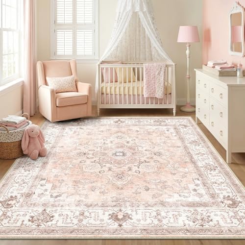 CAPALOCA Square 6ft Washable Nursery Girls Low Pile Area Rug Pink by CAPALOCA