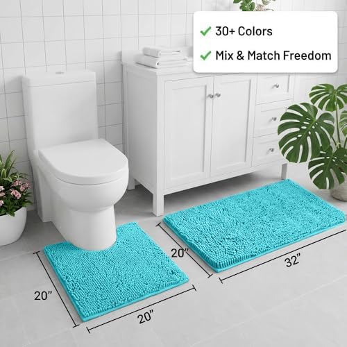 Bathroom Rugs Sets 2 Piece,Super Absorbent Chenille Bath Mats and U-Shaped Toilet Rug,Strong PVC Non Slip Backing,Microfiber Washable Dry Quickly Bath Mats for Bathroom(20"x32"+20"x20"U, Light Blue) - Image 2