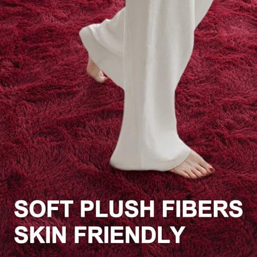 Area Rugs for Living Room, 5x7 Feet Soft Fluffy Shagg Plush Rug High Pile Large Indoor Modern Non-Slip Floor Carpet for Bedroom Nursery Girls Kids Home Room Dorm Decor Aesthetic Burgundy - Image 4