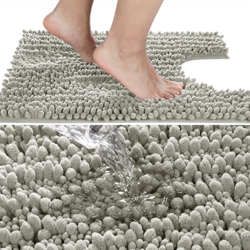 Yimobra Toilet Rug U Shaped Washable 24x20 Inch - Ultra Soft Absorbent Chenille Bath Rugs for Toilet, Quick Dry & Machine Washable, Non Slip Contour Bathroom Mat, Sand - Image 3