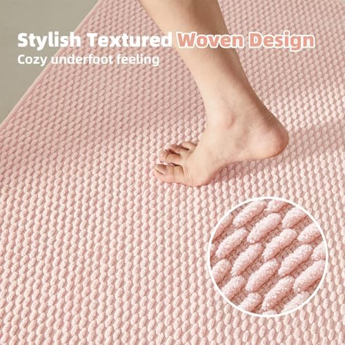TYUU Bathroom Rugs Non Slip Washable, Super Absorbent Thin Bath Mat Quick Dry Low Pile Bathroom Rug, Pink 24"x36" - Image 3