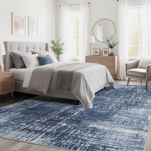 kakania Abstract 9x12 Area Rugs for Living Room: Washable Rugs Dark Blue - Image 3