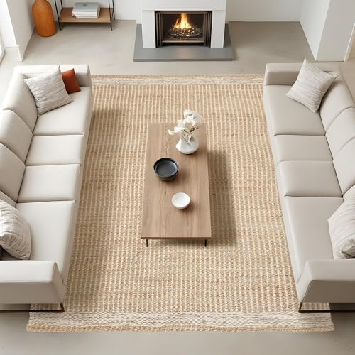 8x10 feet Natural Jute & Wool Area Rug,– Handwoven Mini Check Natural Fiber Rug with 4" Border, Neutral Boho Farmhouse Rug for Living Room,Dining Room,Bedroom | 0.6" Pile (8' x 10') by Unknown