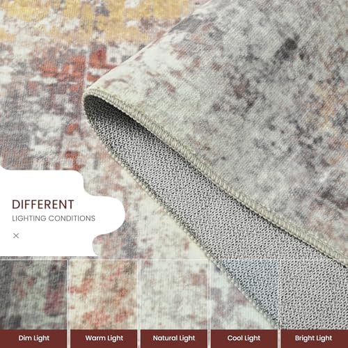 Ompaa Living Room Rug 5x8 Beige Area Rug Machine Washable Boho Rug Non Slip Abstract Vintage Indoor Large Rugs for Bedroom, Classroom, College Dorm, Farmhouse, Dining Room, Kids Playroom - Image 6