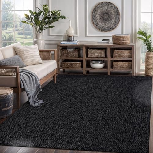 CAMILSON Easy Jute Rug 9x12,Indoor Outdoor Dark Gray Black Farmhouse Area Rugs for Living Room Patio and Kitchen Rug Solid Boho Woven Design Easy-Cleaning Washable Outside Carpet Alfombras (9 x 12) - Image 6