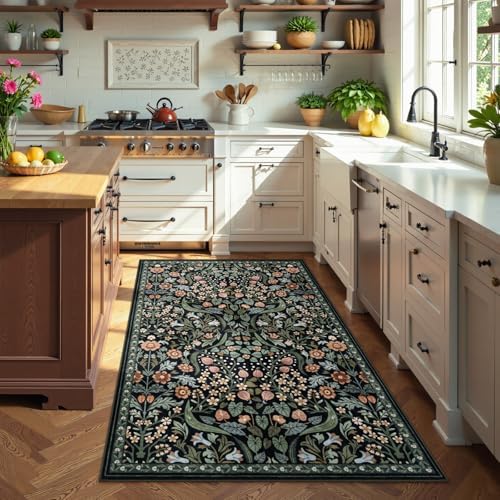 Moynesa Vintage Floral 4x6 Rug, Black Washable Rugs for Living Room - Image 6