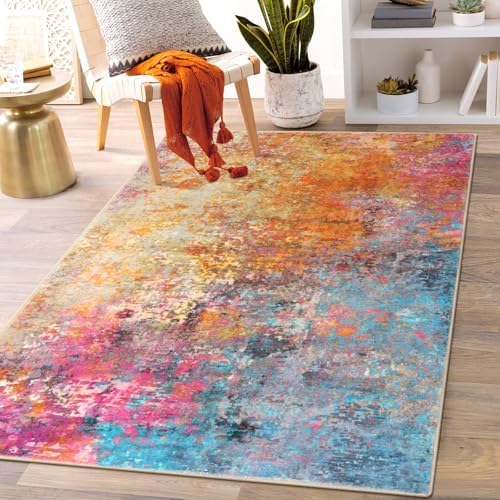 Lahome Modern Abstract Area Rug - 3x5 Washable Kitchen Rugs Colorful Bedroom Rug Non Slip Entryway Rugs, Rainbow Contemporary Indoor Floor Accent Carpet for Kitchen Sink Living Bathroom Doorway by Lahome