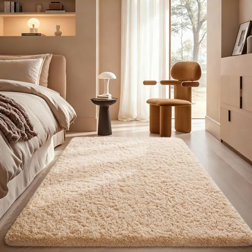 Ophanie Beige Rugs for Bedroom Living Room, Fluffy Fuzzy Furry Carpet,Plush Soft Shaggy Bedside Indoor Floor 4x6 Area Rug for Kids Girls Boys Baby Teen Dorm Nursery Decor with Over 99 pcs Pile fibers by Ophanie
