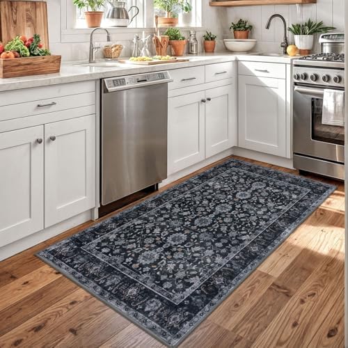 KUTA 3x5 Rugs for Entryway Vintage Black Grey Orange Area Rug Washable - Image 3