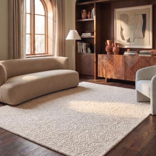 SAFAVIEH Area Rug 8x10 - Blossom Collection - Large - Silver & Ivory, Handmade Wool, Ideal for Living Room, Bedroom, Office, Dining Space (BLM112G) by Unknown