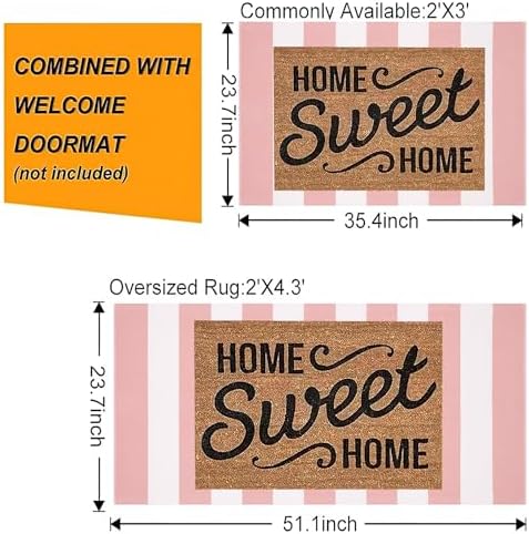 Pink and White Front Door Mat Outdoor 2'x3'Washable Layered Doormat - Image 4