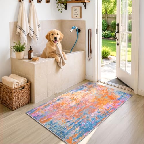 2x5 Rainbow Rug Runners for Hallways Kitchen Runner Rug Non Slip Washable Black Long Runner Rugs with Rubber Backing Soft Abstract Carpet Runner for Bedroom, Kitchen, Bathroom, Entryway - Image 3