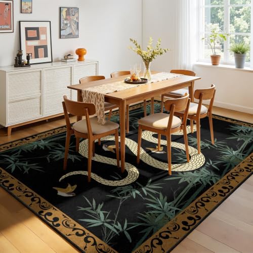 Bohemian Snake Area Rug 7x10 Dark Gothic Non Slip Carpet - Image 3