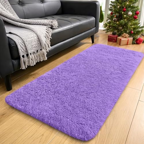 OLANLY 2x4 Machine Washable Runner Rugs for Hallway, Soft Fluffy Shaggy Bedside Rugs for Bedroom, Living Room, Indoor Floor Carpet for Kids Girls and Boys, Nursery Rooms, Home Decor Aesthetic, Purple by OLANLY