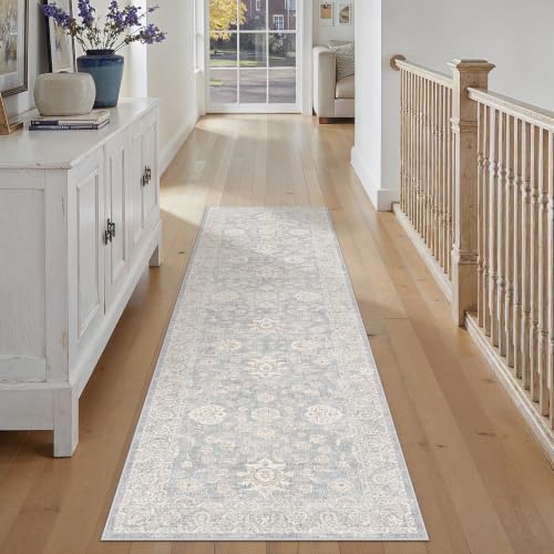 2x8 Blue Cream Neutral Runner Rug by WondRg