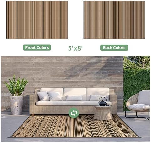 GENIMO Outdoor Rug, Waterproof Plastic Rugs for Patio, 5'x8' Light Brown - Image 4